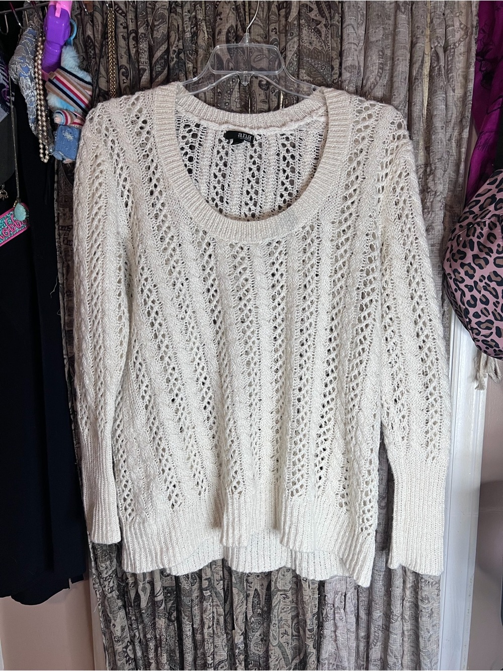 a.n.a Cream Open-Weave Crewneck Sweater